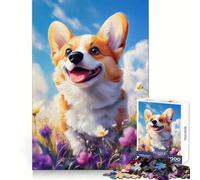 Smiling Welsh Corgi in Flowers Jigsaw Puzzles for Teenagers 1000 Pieces Recall Boost Gentle Relax Smooth Cut Stylish Gift (38x52cm)