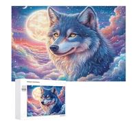 Smiling Wolf with Moon And Palm Trees 1000 Pieces Set Classic Jigsaw Puzzle Teen Fans 14-18 Yrs Logic Skill Leisure Adventure Valentines Gift Eco-friendly Recycled Cardboard 1000 PCS