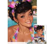 Smiling Woman by Pool 1000 Piece Jigsaw Puzzle for Teenagers Support Memory Strength And Retention Gentle Calm Leisure Activity (38X26cm)