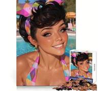 Smiling Woman by Pool 1000 Pieces Jigsaw Puzzles for Adults Mind Exercise Toy Relax Time Precision Cut Stylish Gift (38x52cm)