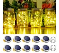 SmilingTown 10 Pack 30 LED Solar Mason Jar Lid String Lights,Fairy Lights Including 10 Pcs Hangers,for Indoor Outdoor Wedding Patio Garden Party Decorations Gift(No Jars) (Warm White)