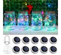 SmilingTown Solar Light for Mason Jars 20 LED Outdoor Fairy String Light Lids with Hangers for Jar Lantern Waterproof Rust Resist for Patio Lawn Garden Decor No Jars 10 Pack (Multicolored)