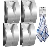 smilixin Pack of 4 Towel Hooks, Tea Towel Holder, No Drilling, Wall Hooks, Kitchen Stainless Steel, Kitchen Towel Hooks, Towel Holder, Self-Adhesive Towel Clamp for Kitchen, Bathroom, Toilet, 7.5 x 5