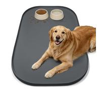 SMILOOL 36" x 24" x 1" Extra Large Silicone Pet Food Mat with Raised Edge for Food and Water Bowl, Dog Feeding Mats, Cat Food Trays for Floor Waterproof, Rubber Tray for Dogs and Cats, Dark Gray