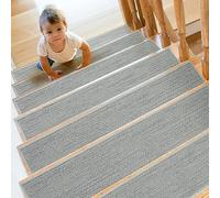 SMILOOL Non-Slip Stair Treads for Wooden Steps Indoor - 15 Pack 8" X 30" Carpet Runner, Reusable Adhesive Rugs for Dogs, Kids, Elders - Machine Washable, Light Grey