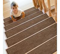 SMILOOL Non Slip Stair Treads for Wooden Steps, Indoor Carpet Stairs Runner - 4 Pack, 8" x 30" Machine Washable Step Runners, Brown