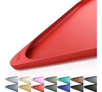SMILOOL Silicone Pet Feeding Mat with Raised Edge & Residue Collection Pocket for Food and Water, Dog Bowl Mats, Cat Bowls Placemat with High Lip for Floor Waterproof, 22 x 14 x 0.8 Red