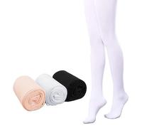 Smilore 3 Pack Girls Tights Microfiber Kids School Footed Soft Ballet Dance Pantyhose Black White Fleshy Pink 4-6 Years