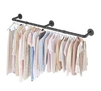 SMILOVII Wall Mounted Clothes Rail, Industrial Pipe Clothes Rails Wall Mounted, 164cm Detachable Metal Clothing Rail for Hanging Clothes For Home Shops and Closets