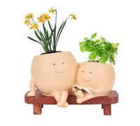 Smily Face Planter Pot Cute Resin Flower Head Planter for Indoor Outdoor Unique Sit Chair Succulent Pots Gift IdeaI for Mother,Father and Appreciation Christmas with Drainage Hole (1 PCS Type1)