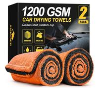 SMINDER 2-Pack 1200 GSM Car Drying Towels - Microfiber Towels for Cars (36" x 24"), Ultra-Absorbent, Streak-Free, Scratch-Free, No Water Spots, Double-Twist Pile & Edgeless Design(Orange)
