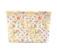 Sminra 2 Pieces Makeup Bag Cute Large Travel Quilted Cosmetic Makeup Bag Organizer, Floral Cotton Coquette Aesthetic Toiletry Bag Storage Bag for Women Girls accessories, Beige Floral-L, 2 Pcs Cotton