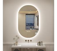 SMIROR 20x32 Oval LED Bathroom Mirror, Pill-Shaped Lighted Mirror for Wall, Backlit, Dimmable, 3 Color Temperatures, Anti-Fog, Memory Function (Horizontal/Vertical)