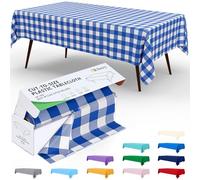 Smiry 54 Inch x 100 Feet Disposable Table Cover Roll, Blue & White Plastic Table Cloth in Cut-to-Size Box with Slide Cutter, Waterproof Rectangle Tablecloths for Weddings, Banquets, Outdoor