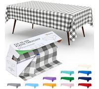 Smiry 54 Inch x 100 Feet Disposable Table Cover Roll, Grey & White Plastic Table Cloth in Cut-to-Size Box with Slide Cutter, Waterproof Rectangle Tablecloths for Weddings, Banquets, Outdoor