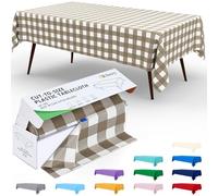 Smiry 54 Inch x 100 Feet Disposable Table Cover Roll, Khaki & White Plastic Table Cloth in Cut-to-Size Box with Slide Cutter, Waterproof Rectangle Tablecloths for Weddings, Banquets, Outdoor