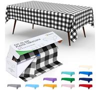 Smiry 54 Inch x 300 Feet Disposable Table Cover Roll, Black & White Plastic Table Cloth in Cut-to-Size Box with Slide Cutter, Waterproof Rectangle Tablecloths for Weddings, Banquets, Outdoor