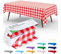 Smiry 54 Inch x 300 Feet Disposable Table Cover Roll, Red & White Plastic Table Cloth in Cut-to-Size Box with Slide Cutter, Waterproof Rectangle Tablecloths for Weddings, Banquets, Outdoor