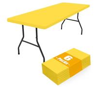 Smiry 6 Pack Rectangle Picnic Table Cloth, Waterproof Elastic Fitted Tablecloths, Washable Polyester Rectangular Patio Table Cover for Camping, Indoor and Outdoor (Yellow, 30"x96")