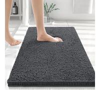 smiry Chenille Bath Mat, 40 x 60 cm, Non-Slip Super Absorbent Bathroom Mat Extra Soft Fluffy Bath Mats for Bathroom Thick Machine Washable Bathroom Floor Mats Rugs, Dark Grey