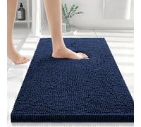 smiry Chenille Bath Mat, 60 x 90 cm, Non-Slip Super Absorbent Bathroom Mat Extra Soft Fluffy Bath Mats for Bathroom Thick Machine Washable Bathroom Floor Mats, Navy Blue