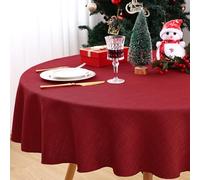 smiry Christmas Table Cloth Round 140 cm Wipe Clean Linen Xmas Tablecloth Water Resistant Table Cover for Kitchen, Festival Party Decorations - Red