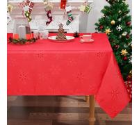 smiry Christmas Table Cloth Wipe Clean 130x160 cm, Xmas Wipeable Rectangle Polyester Tablecloth with Snowflakes, Fabric Washable Table Cover for Dining Party and Festival, Red