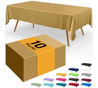 Smiry Disposable Table Cloth - 10 Pack, 54 x 108 Inch Waterproof Rectangle Tablecloths for Parties, Decorative Plastic Table Cover, Leakproof & Sturdy, Gold
