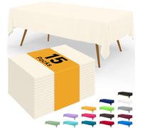 Smiry Disposable Table Cloth - 15 Pack, 54 x 108 Inch Waterproof Rectangle Tablecloths for Parties, Decorative Plastic Table Cover, Leakproof & Sturdy, Beige