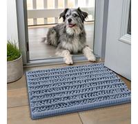 Smiry Dog Door Mat for Muddy Paws 24x16, Extra Soft Absorbent Chenille Doormat, Trap Moisture and Dirt, Non-Slip Machine Washable Front Door Mat for Indoor Entrance Inside Floor, Airy Blue