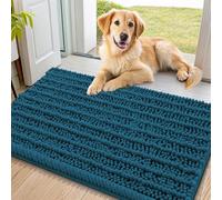 Smiry Dog Door Mat for Muddy Paws 36x24, Extra Soft Absorbent Chenille Doormat, Trap Moisture and Dirt, Non-Slip Machine Washable Front Door Mat for Indoor Entrance Inside Floor, Atlantic Blue