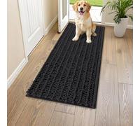 Smiry Dog Door Mat for Muddy Paws 44x24, Extra Soft Absorbent Chenille Doormat, Trap Moisture and Dirt, Non-Slip Machine Washable Front Door Mat for Indoor Entrance Inside Floor, Black