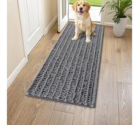 Smiry Dog Door Mat for Muddy Paws 47x17, Extra Soft Absorbent Chenille Doormat, Trap Moisture and Dirt, Non-Slip Machine Washable Front Door Mat for Indoor Entrance Inside Floor, Dark Grey