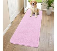 Smiry Dog Door Mat for Muddy Paws 47x24, Absorbs Moisture and Dirt Doormat, Non-Slip Washable Quick Dry Chenille Front Door Mat Indoor Entrance, Entryway Carpet for Inside Floor, Pink
