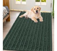 Smiry Dog Door Mat for Muddy Paws 47x32, Extra Soft Absorbent Chenille Doormat, Trap Moisture and Dirt, Non-Slip Machine Washable Front Door Mat for Indoor Entrance Inside Floor, Green