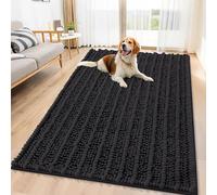 Smiry Dog Door Mat for Muddy Paws 59x35, Extra Soft Absorbent Chenille Doormat, Trap Moisture and Dirt, Non-Slip Machine Washable Front Door Mat for Indoor Entrance Inside Floor, Black