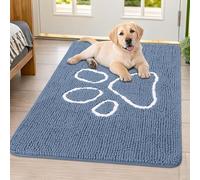 Smiry Dog Door Mat for Muddy Paws, Absorbent Dirt Trapper Non Slip Quick Dry Washable Chenille Mat for Mud Dogs, Entry Rug for Indoor and Outdoor (40x32 Inches, Airy Blue and White)