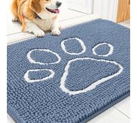 Smiry Dog Door Mat for Muddy Paws, Absorbent Dirt Trapper Non Slip Quick Dry Washable Chenille Mat for Mud Dogs, Entry Rug for Indoor and Outdoor (30x20 Inches, Airy Blue and White)