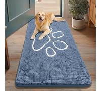 Smiry Dog Door Mat for Muddy Paws, Absorbent Dirt Trapper Non Slip Quick Dry Washable Chenille Mat for Mud Dogs, Entry Rug for Indoor and Outdoor (48x30 Inches, Airy Blue and White)
