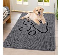 Smiry Dog Door Mat for Muddy Paws, Absorbent Dirt Trapper Non Slip Quick Dry Washable Chenille Mat for Mud Dogs, Entry Rug for Indoor and Outdoor (40x32 Inches, Dark Grey and Black)