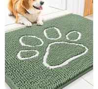 Smiry Dog Door Mat for Muddy Paws, Absorbent Dirt Trapper Non Slip Quick Dry Washable Chenille Mat for Mud Dogs, Entry Rug for Indoor and Outdoor (30x20 Inches, Olive Green and White)