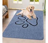 Smiry Dog Door Mat for Muddy Paws, Absorbent Dirt Trapper Non Slip Quick Dry Washable Chenille Mat for Mud Dogs, Entry Rug for Indoor and Outdoor (40x32 Inches, Airy Blue and Black)