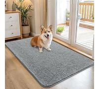 smiry Door Mat, Super Absorbent Chenille Dog Door Mat, Washable Non Slip Door Matts Indoor, Soft Microfiber Pet Rug and Bath Mat for Entrance Kitchen Muddy Shoes & Paws - Grey, 75 x 120 cm