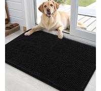 smiry Door Mat, Super Absorbent Chenille Dog Door Mat, Washable Non Slip Door Matts Indoor, Soft Microfiber Pet Rug and Bath Mat for Entrance Kitchen Muddy Shoes & Paws - Black, 51 x 76 cm