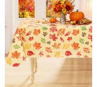 Smiry Fall Rectangle Table Cloth, Waterproof Vinyl Tablecloth with Flannel Backing, Wipeable Autumn Leaves Plastic Tablecloths for Harvest and Thanksgiving Parties (60"x102", Rust & Yellow)