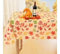 Smiry Fall Rectangle Table Cloth, Waterproof Vinyl Tablecloth with Flannel Backing, Wipeable Autumn Leaves Plastic Tablecloths for Harvest and Thanksgiving Parties (52"x70", Rust & Yellow)