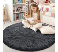 smiry Fluffy High Pile Rugs Living Room, Anti Slip Shaggy Soft Carpet, Machine Washable Modern Large Thick Area Rugs for Bedside, Kids Bedroom - Black, 120 x 120 cm Round
