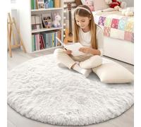 smiry Fluffy High Pile Rugs Living Room, Anti Slip Shaggy Soft Carpet, Machine Washable Modern Large Thick Area Rugs for Bedside, Kids Bedroom - Creme, 120 x 120 cm Round