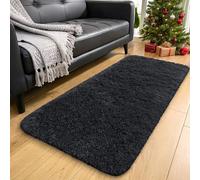 smiry Fluffy High Pile Rugs Living Room, Anti Slip Shaggy Soft Carpet, Machine Washable Modern Large Thick Area Rugs for Bedside, Kids Bedroom - Black, 60 x 100 cm