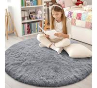 smiry Fluffy High Pile Rugs Living Room, Anti Slip Shaggy Soft Carpet, Machine Washable Modern Large Thick Area Rugs for Bedside, Kids Bedroom - Grey, 120 x 120 cm Round